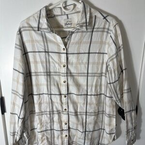 Jachs Girlfriend Neutral Plaid Button Up Shirt Size L Casual Minimalist Flannel